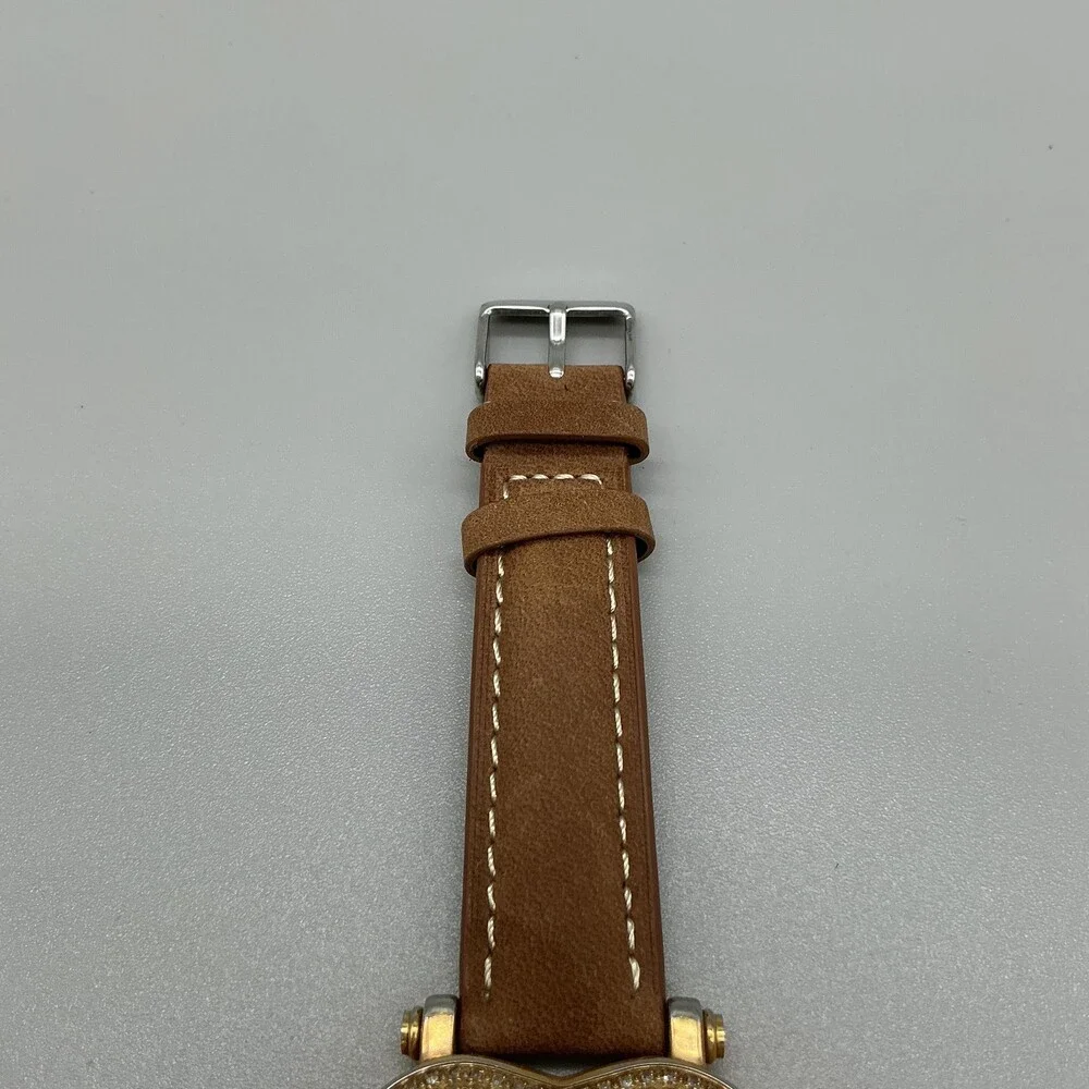 Starlink Womens Watch 38mm Gold Tone Heart Diamond Bezel Leather New Battery